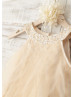 Boho Beach Champagne Tulle Knee Length Flower Girl Dress 